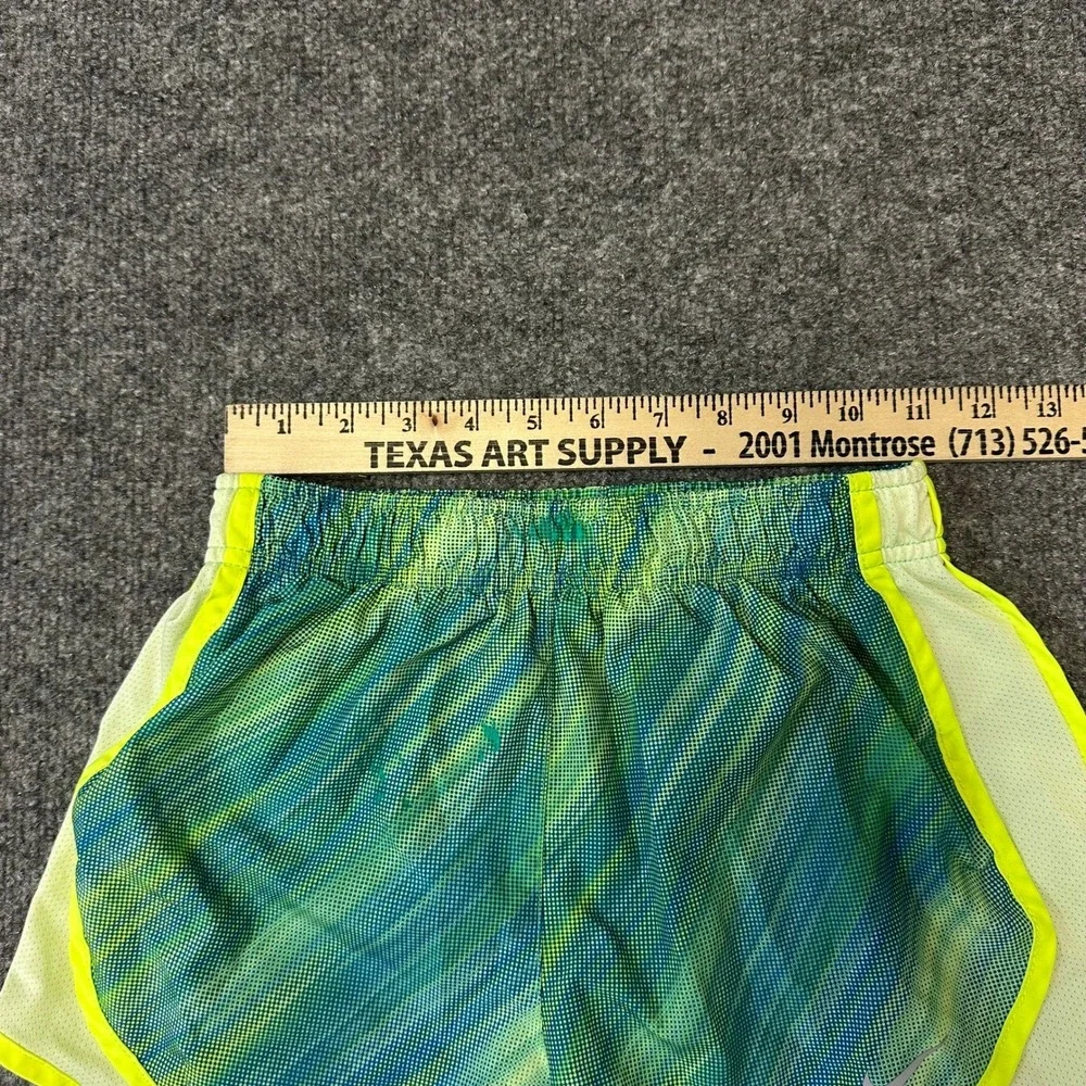 Nike Athletic Shorts Womens XS Green Yellow Abstract Dri-Fit Running Mesh Liner